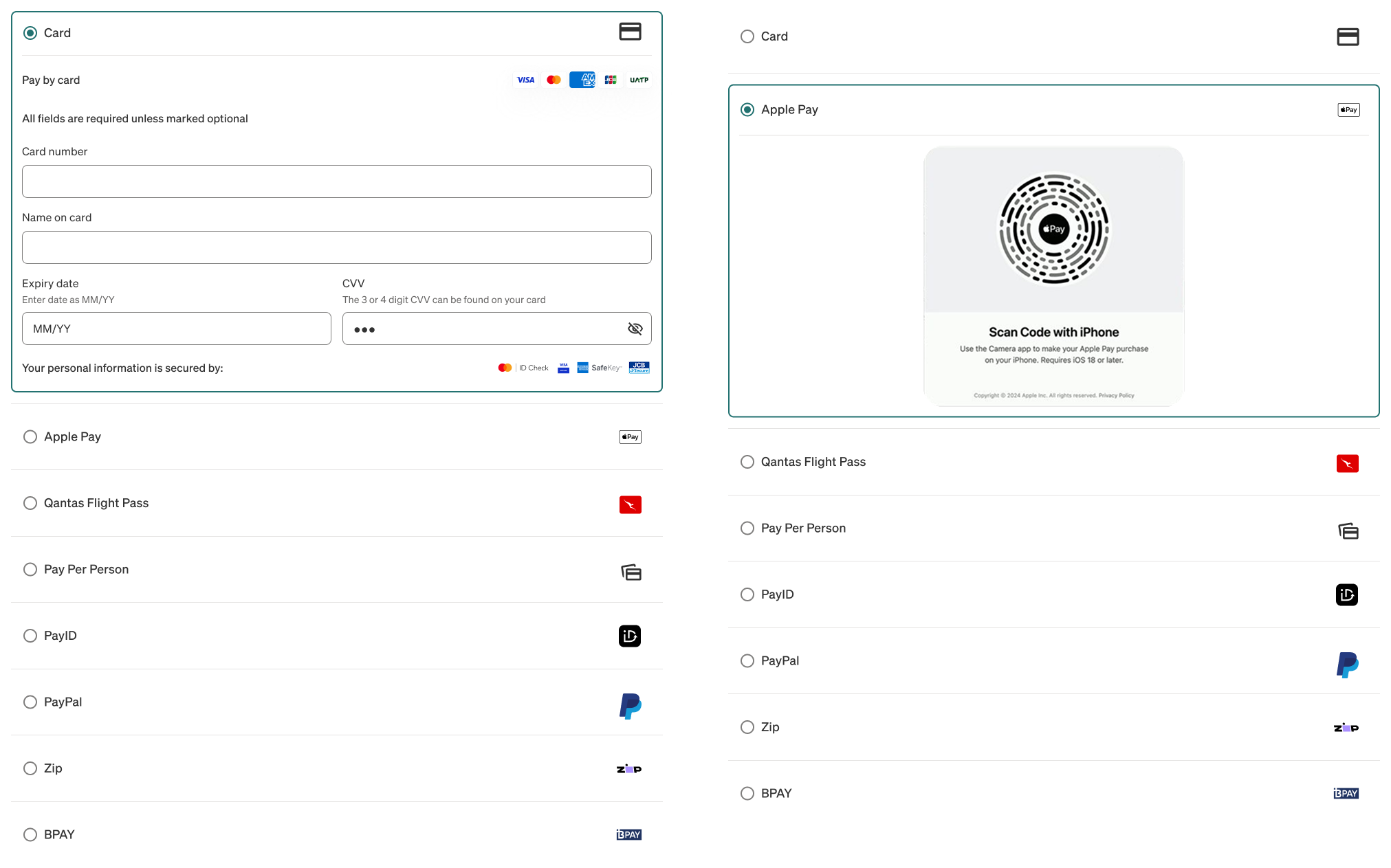 Qantas Payment Widget — Current State Journey Map