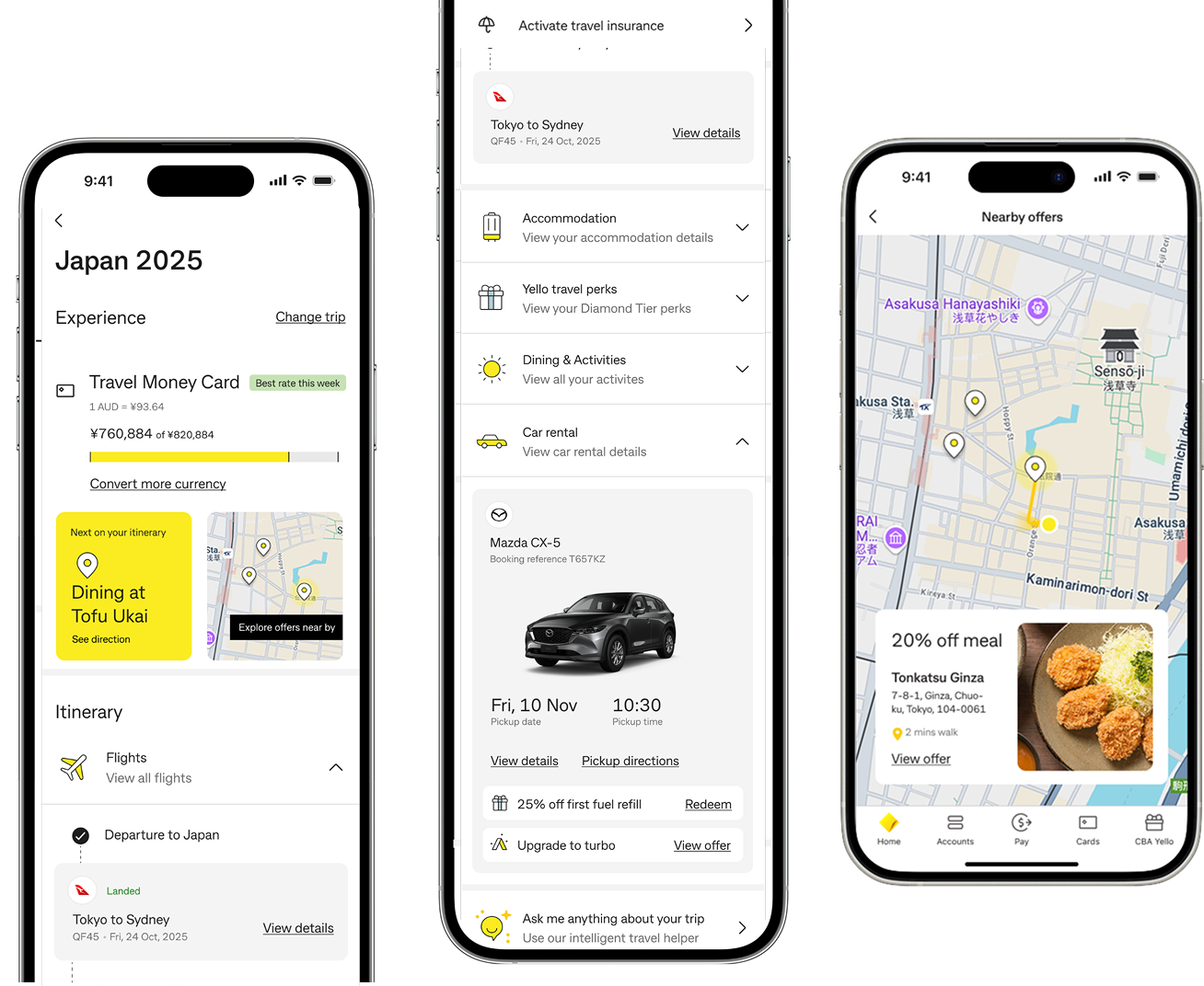 CommBank Travel Hub screens