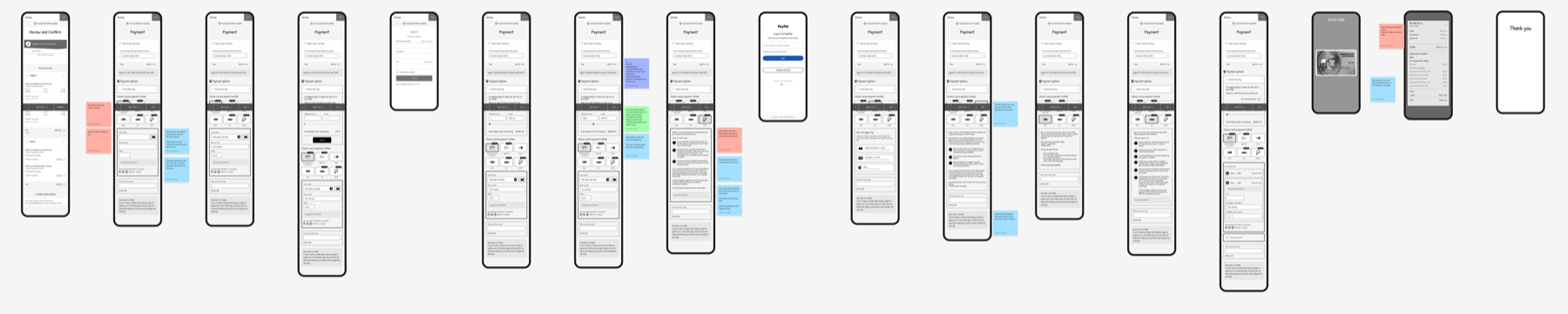 Qantas payment widget wireframe flow